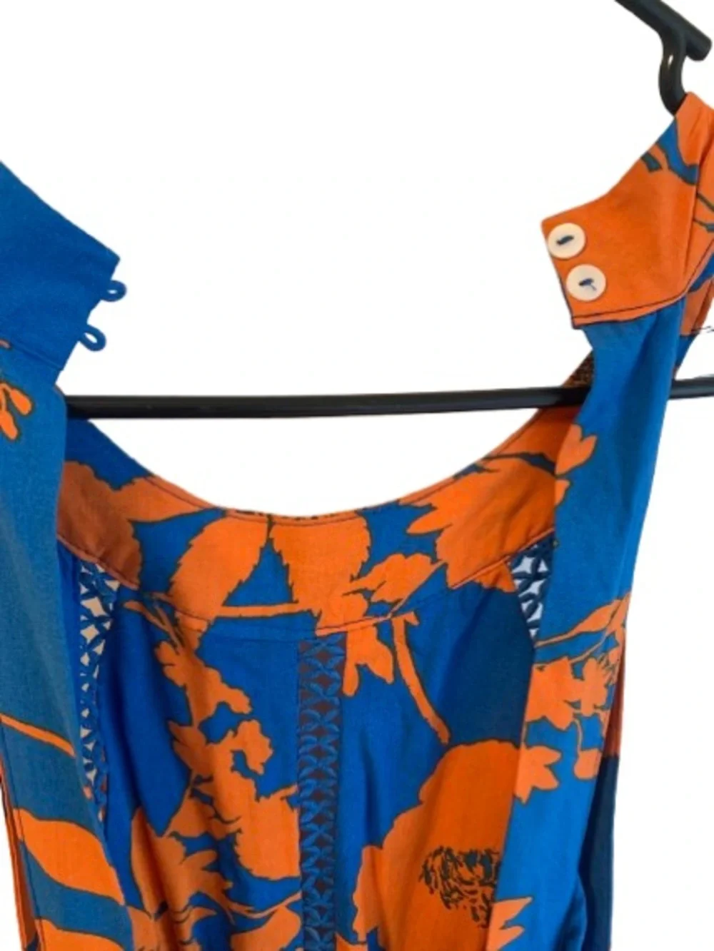 Able The Label Maxi Dress XS Blue Orange Floral Smocked Boho Sleeveless - Picture 6 of 6